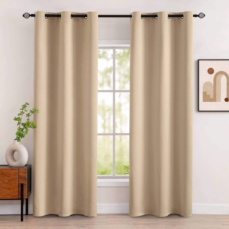 MIULEE Room Darkening Curtains Thermal Insulated Drapes Solid Window Treatment Set Grommet Top Light Blocking Blackout Curtain for Living Room/Bedroom 2 Panels 42 x 84 inch Beige - Miulee