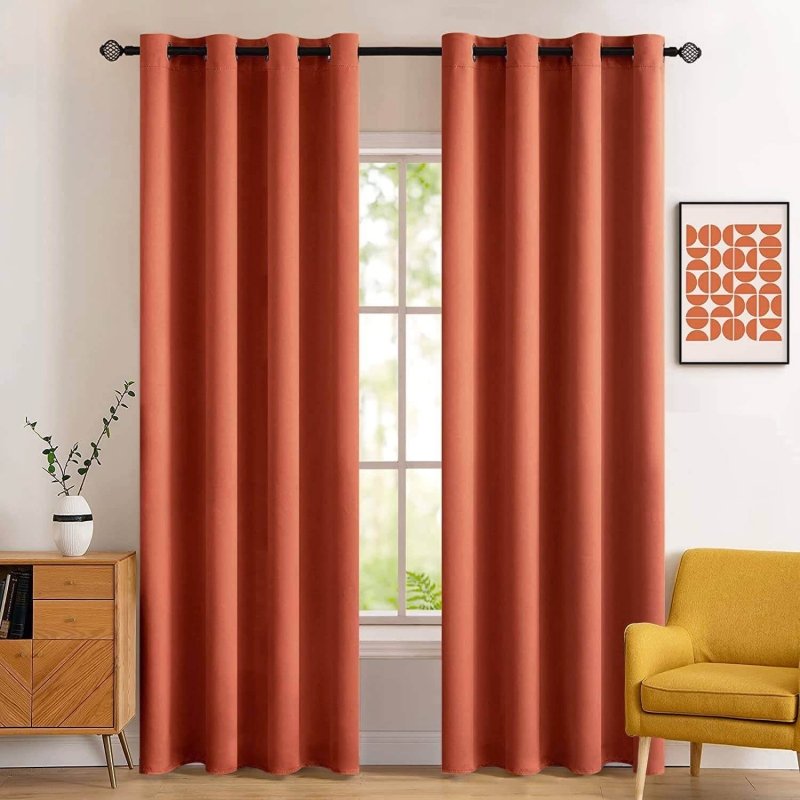 MIULEE Room Darkening Curtains Thermal Insulated Rust Terracotta Drapes Window Treatment Grommet Top Light Blocking Blackout Curtain for Fall Living Room/Bedroom 2 Panels 52 x 84 inch Burnt Orange - Miulee