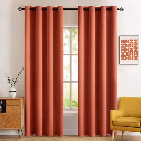 MIULEE Room Darkening Curtains Thermal Insulated Rust Terracotta Drapes Window Treatment Grommet Top Light Blocking Blackout Curtain for Fall Living Room/Bedroom 2 Panels 52 x 84 inch Burnt Orange - Miulee