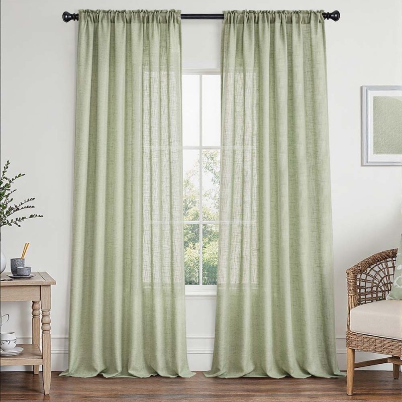 MIULEE Sage Green Linen Curtains 84 Inch Length 2 Panels Set for Living Room Bedroom Semi Sheer Light Filtering Farmhouse Rod Pocket Long Soft Thick Linen Textured Window Drapes W42XL84 - Miulee