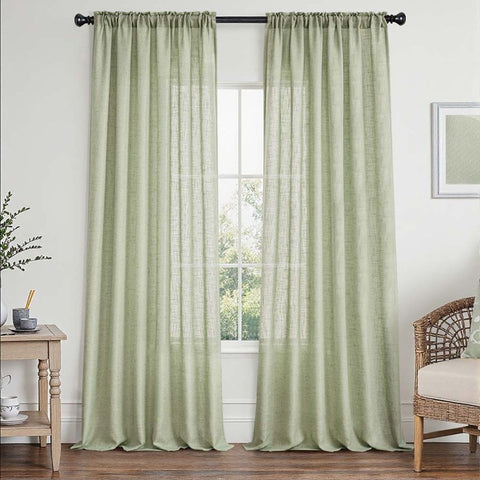 MIULEE Sage Green Linen Curtains 84 Inch Length 2 Panels Set for Living Room Bedroom Semi Sheer Light Filtering Farmhouse Rod Pocket Long Soft Thick Linen Textured Window Drapes W42XL84 - Miulee