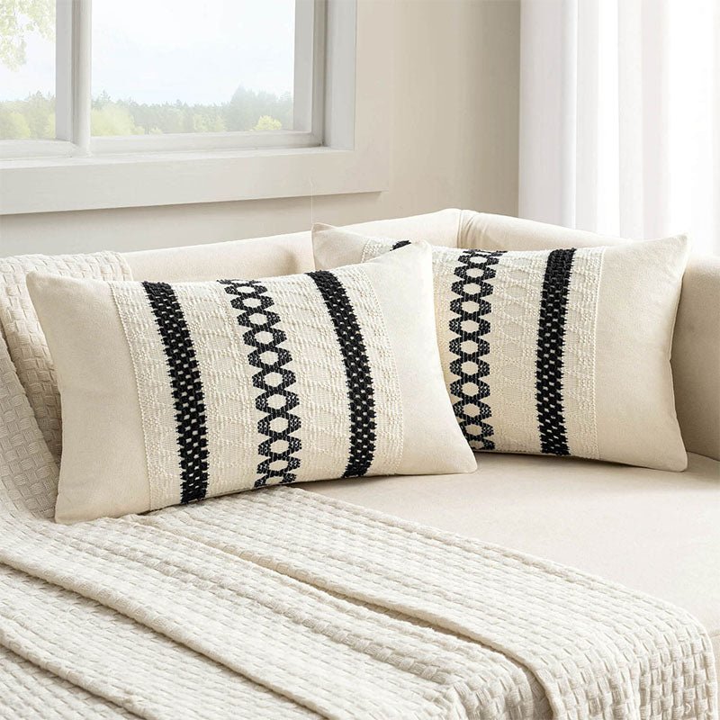 MIULEE Set of 2 Black Boho Decorative Pillow Covers 12x20 Inch Farmhouse Rustic Couch Throw Pillows Modern Spring Cotton Cushion Covers Retro Cute Macrame Woven Home Decor for Bed Sofa Chair - Miulee