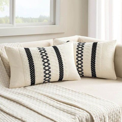 MIULEE Set of 2 Black Boho Decorative Pillow Covers 12x20 Inch Farmhouse Rustic Couch Throw Pillows Modern Spring Cotton Cushion Covers Retro Cute Macrame Woven Home Decor for Bed Sofa Chair - Miulee