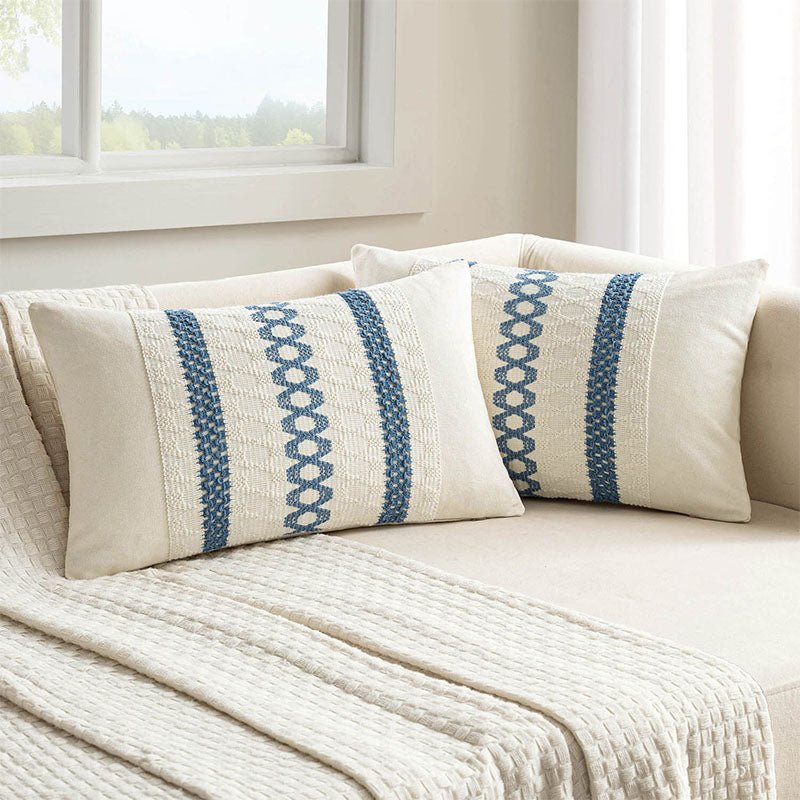 MIULEE Set of 2 Blue Boho Decorative Pillow Covers 12x20 Inch Farmhouse Rustic Couch Throw Pillows Modern Spring Cotton Cushion Covers Retro Cute Macrame Woven Home Decor for Bed Sofa Chair - Miulee