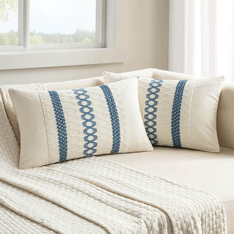 MIULEE Set of 2 Blue Boho Decorative Pillow Covers 12x20 Inch Farmhouse Rustic Couch Throw Pillows Modern Spring Cotton Cushion Covers Retro Cute Macrame Woven Home Decor for Bed Sofa Chair - Miulee