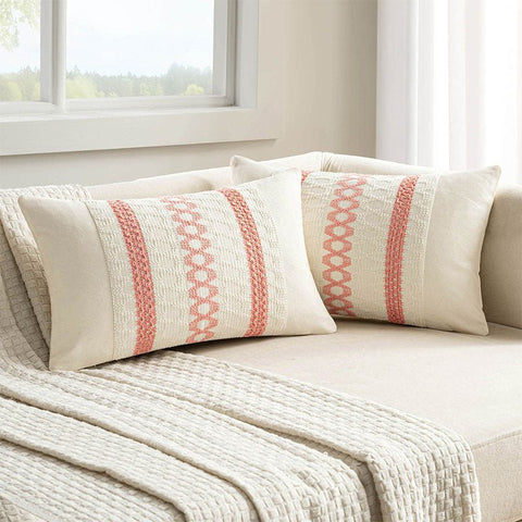 MIULEE Set of 2 Coral Red Boho Decorative Pillow Covers 12x20 Inch Farmhouse Rustic Couch Throw Pillows Modern Spring Cotton Cushion Covers Retro Cute Macrame Woven Home Decor for Bed Sofa Chair - Miulee