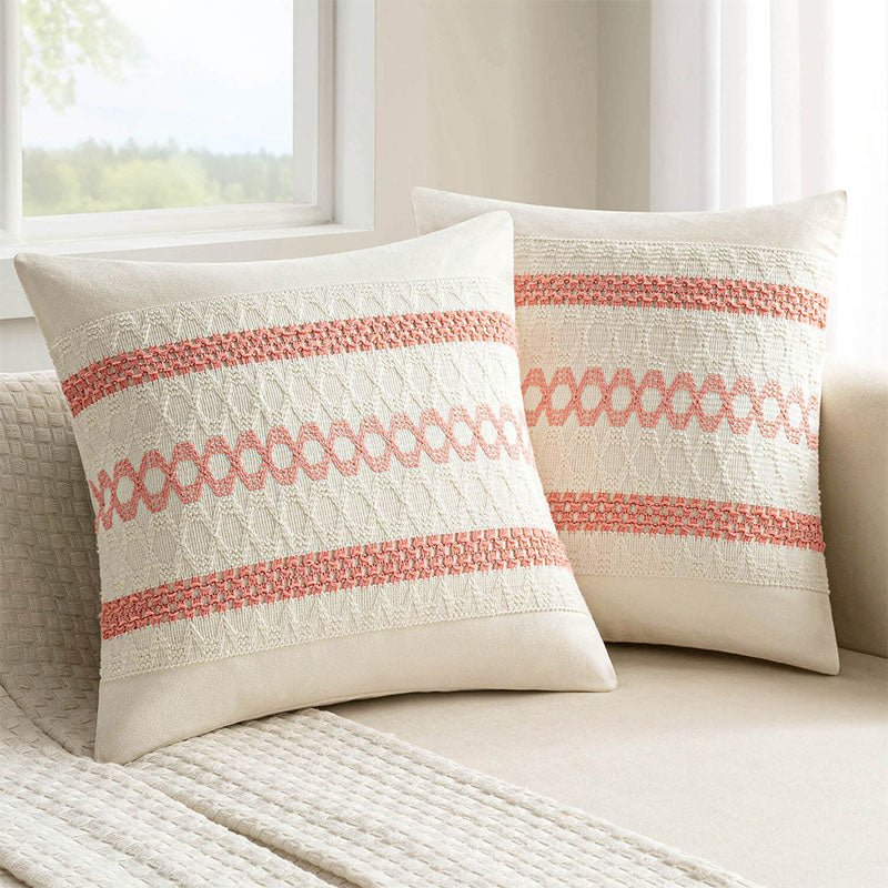 MIULEE Set of 2 Coral Red Boho Decorative Pillow Covers 18x18 Inch Farmhouse Rustic Couch Throw Pillows Modern Spring Cotton Cushion Covers Retro Cute Macrame Woven Home Decor for Bed Sofa Chair - Miulee