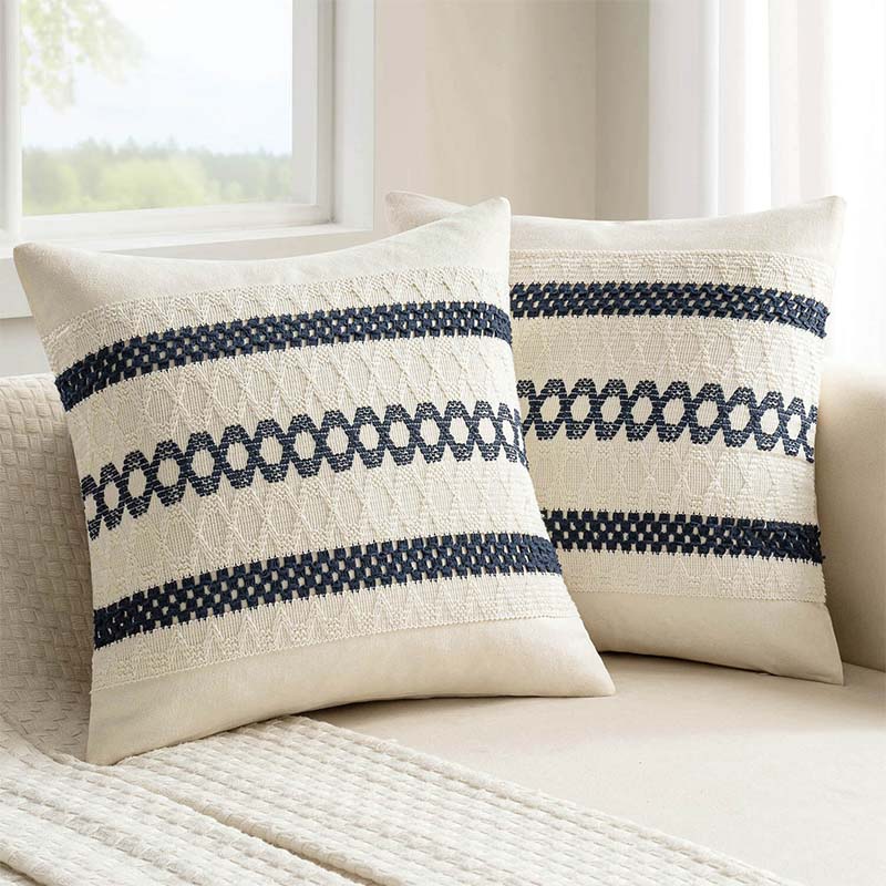 MIULEE Set of 2 Navy Blue Boho Decorative Pillow Covers 18x18 Inch Farmhouse Rustic Couch Throw Pillows Modern Spring Cotton Cushion Covers Retro Cute Macrame Woven Home Decor for Bed Sofa Chair - Miulee