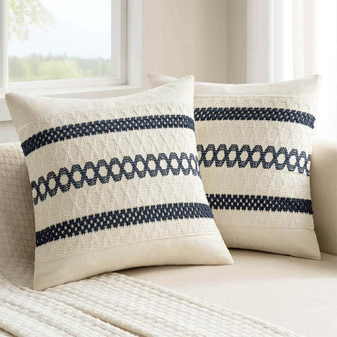 MIULEE Set of 2 Navy Blue Boho Decorative Pillow Covers 18x18 Inch Farmhouse Rustic Couch Throw Pillows Modern Spring Cotton Cushion Covers Retro Cute Macrame Woven Home Decor for Bed Sofa Chair - Miulee