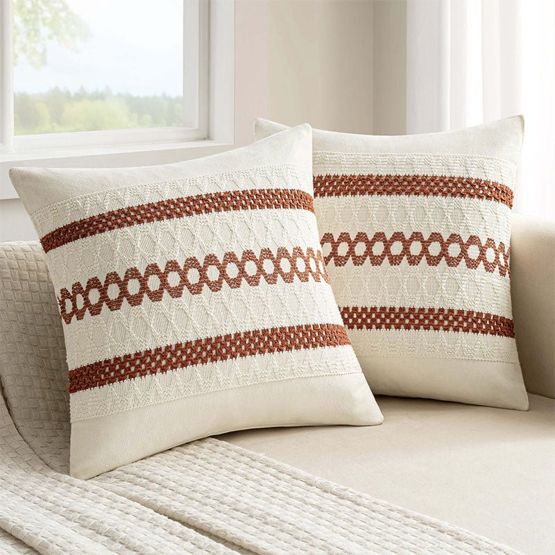 MIULEE Set of 2 Rust Boho Decorative Pillow Covers 18x18 Inch Farmhouse Rustic Couch Throw Pillows Modern Spring Cotton Cushion Covers Retro Cute Macrame Woven Home Decor for Bed Sofa Chair - Miulee