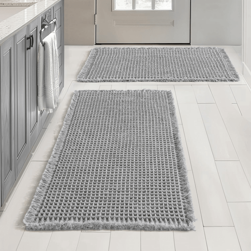 MIULEE Set of 2 Waffle Bathroom Rugs, Boho Bath Rugs Non Slip Washable, Super Absorbent Bath Mats, Ultra Soft Rubber Backed Shower Mats for Bathroom Floor, Tub and Shower, Light Grey, 17x24 Inch - Miulee