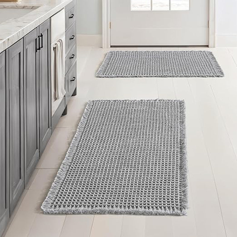 MIULEE Set of 2 Waffle Bathroom Rugs, Boho Bath Rugs Non Slip Washable, Super Absorbent Bath Mats, Ultra Soft Rubber Backed Shower Mats for Bathroom Floor, Tub and Shower, Light Grey, 18x30 Inch - Miulee