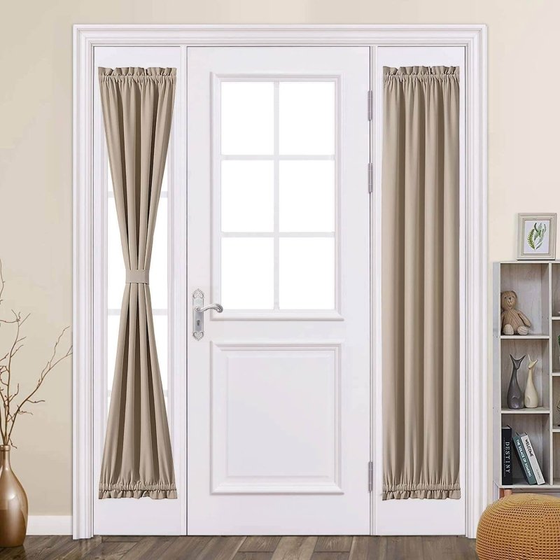 MIULEE Sidelight French Door Room Darkening Curtain Light Blocking Window Treatment Curtain for Narrow Glass Door Rod Pocket Blackout Drapes with Tieback 25 inch by 72 inch Beige 1 Panel - Miulee