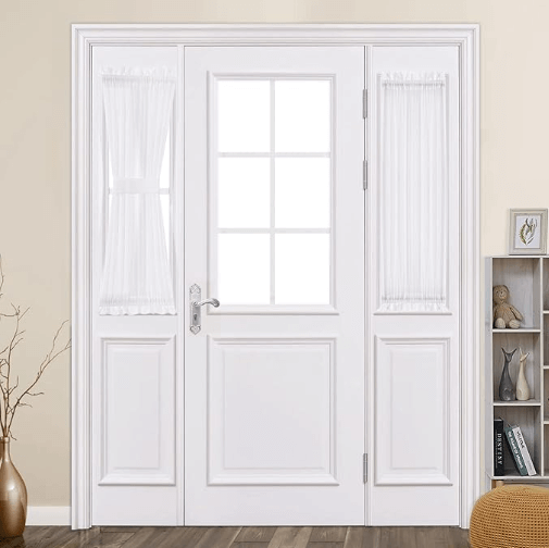 MIULEE Sidelight Sheer French Door Curtains 25 x 40 Inches Light Filtering Window Treatment with Tieback - 2 Panels, White - Miulee