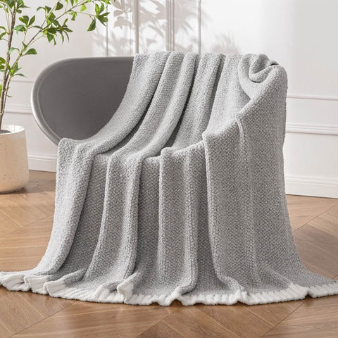 MIULEE Super Soft Throw Blanket for Couch, Light Grey Cozy Fluffy Warm Blankets Lightweight Knit Throw Blankets for Sofa, Bed, Chair, Living Room, Camping, Picnic, 50 x 60 inch - Miulee