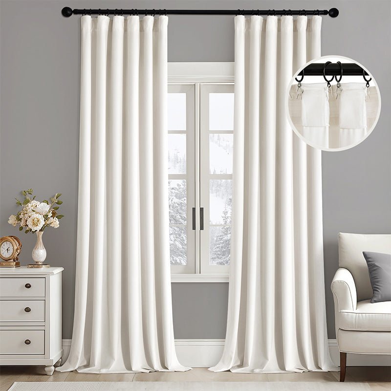 MIULEE Velvet Curtains 120 Inch Long 2 Panels Set for Living Room Bedroom Cream Pinch Pleat Back Tab Thermal Insulated Light Blocking 120 FT Extra Long Pleated Black Out Drapes with Hook Ivory - Miulee