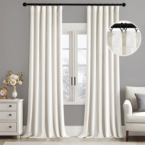 MIULEE Velvet Curtains 120 Inch Long 2 Panels Set for Living Room Bedroom Cream Pinch Pleat Back Tab Thermal Insulated Light Blocking 120 FT Extra Long Pleated Black Out Drapes with Hook Ivory - Miulee