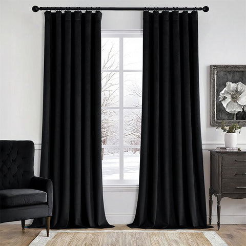 MIULEE Velvet Curtains 84 Inches Long 2 Panels Set for Bedroom, Pinch Pleat Back Tab Luxury Thermal Insulated Living Room Darkening Drapes Pleated Blackout Window Curtains with Hooks, Black - Miulee