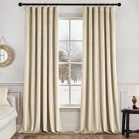 MIULEE Velvet Curtains 84 Inches Long 2 Panels Set for Bedroom, Pinch Pleat Back Tab Luxury Thermal Insulated Living Room Darkening Drapes Pleated Blackout Window Curtains with Hooks, Beige - Miulee
