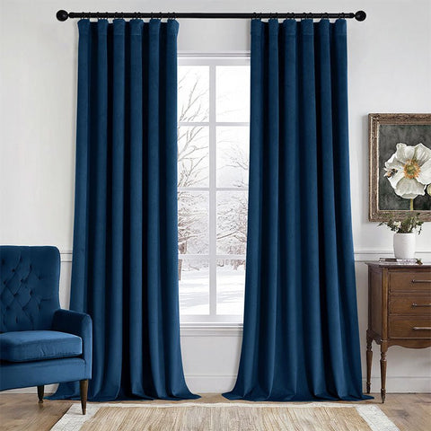 MIULEE Velvet Curtains 84 Inches Long 2 Panels Set for Bedroom, Pinch Pleat Back Tab Luxury Thermal Insulated Living Room Darkening Drapes Pleated Blackout Window Curtains with Hooks, Navy Blue - Miulee