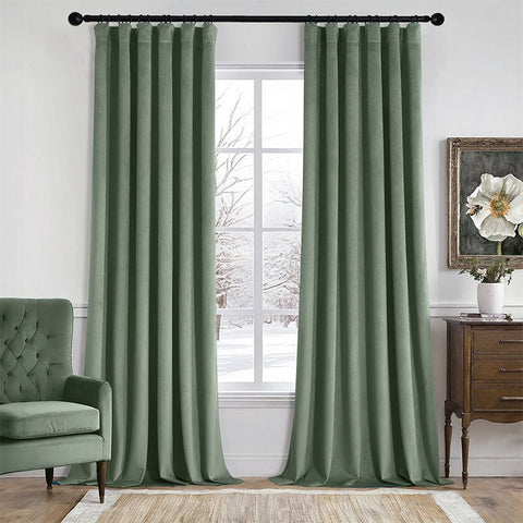 MIULEE Velvet Curtains 90 Inches Long 2 Panels Set for Bedroom, Pinch Pleat Back Tab Luxury Thermal Insulated Living Room Darkening Drapes Pleated Blackout Window Curtains with Hooks, Sage Green - Miulee