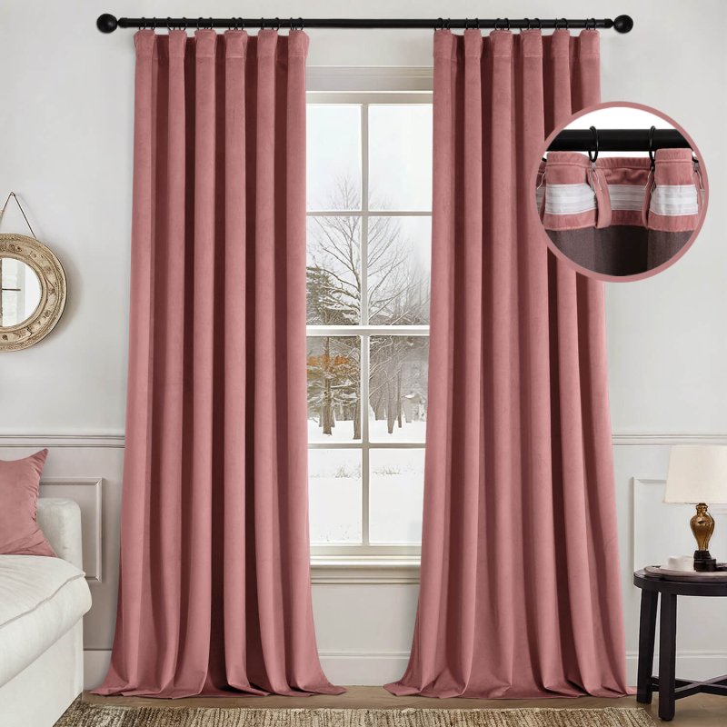MIULEE Velvet Curtains 90 Inches Long 2 Panels Set for Bedroom, Pinch Pleat Back Tab Luxury Thermal Insulated Pink Living Room Darkening Drapes Pleated Blackout Window Curtains with Hooks, Dusty Rose - Miulee