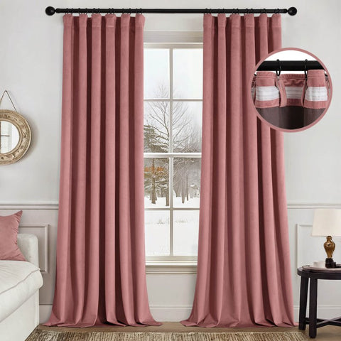 MIULEE Velvet Curtains 90 Inches Long 2 Panels Set for Bedroom, Pinch Pleat Back Tab Luxury Thermal Insulated Pink Living Room Darkening Drapes Pleated Blackout Window Curtains with Hooks, Dusty Rose - Miulee