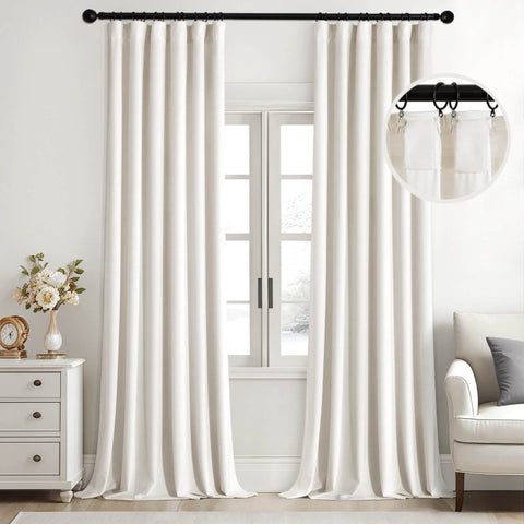 MIULEE Velvet Curtains 94 Inches Long 2 Panels Set for Living Room Bedroom, Cream Pinch Pleat Back Tab Luxury Thermal Insulated Light Blocking Drapes Pleated Blackout Window Curtains with Hooks Ivory - Miulee