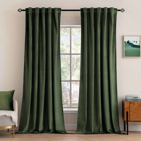 MIULEE Velvet Curtains 96 inches 2 Panels - Luxury Blackout Curtains for Bedroom Living Room Thermal Insulated Super Soft Window Drapes Rod Pocket & Back Tab, Olive Green, W52 x L96 inches - Miulee