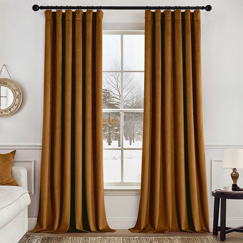 MIULEE Velvet Curtains 96 Inches Long 2 Panels Set for Bedroom, Pinch Pleat Back Tab Thermal Insulated Living Room Darkening Drapes Pleated Blackout Floor to Ceiling Curtains with Hooks, Golden Brown - Miulee