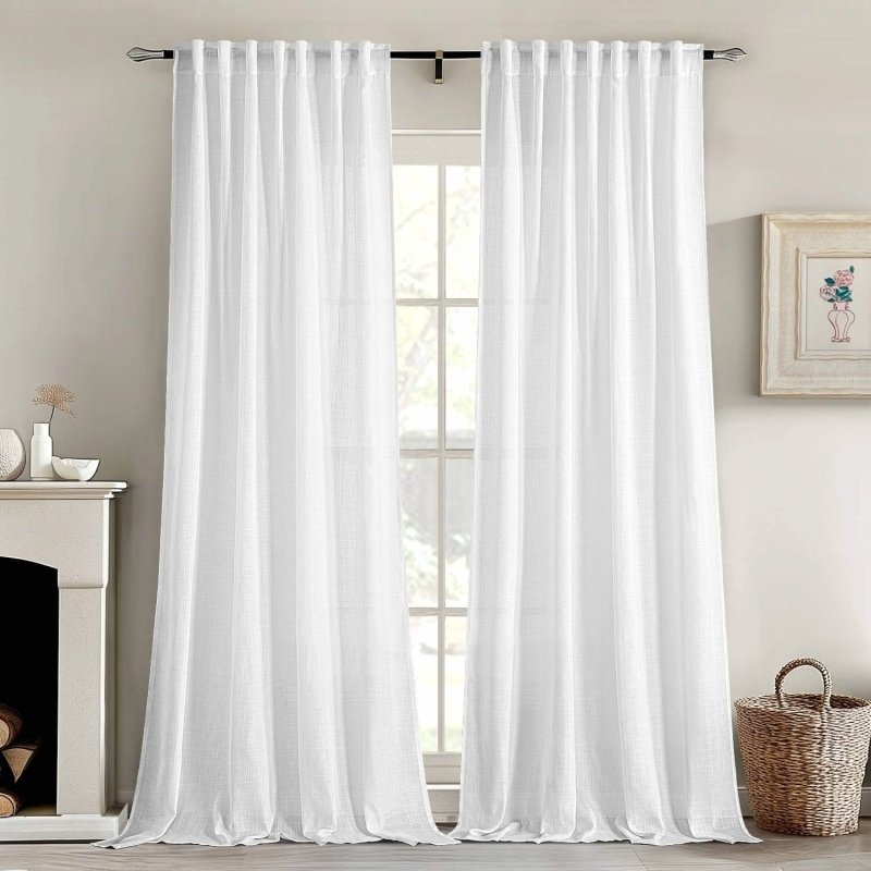 MIULEE White Privacy Sheer Curtains That Let Light in 84 Inches Long Non - See - Through Semi Sheer Curtains Light Filtering Window Curtains Drapes for Living Room Bedroom 2 Panels Set - Miulee