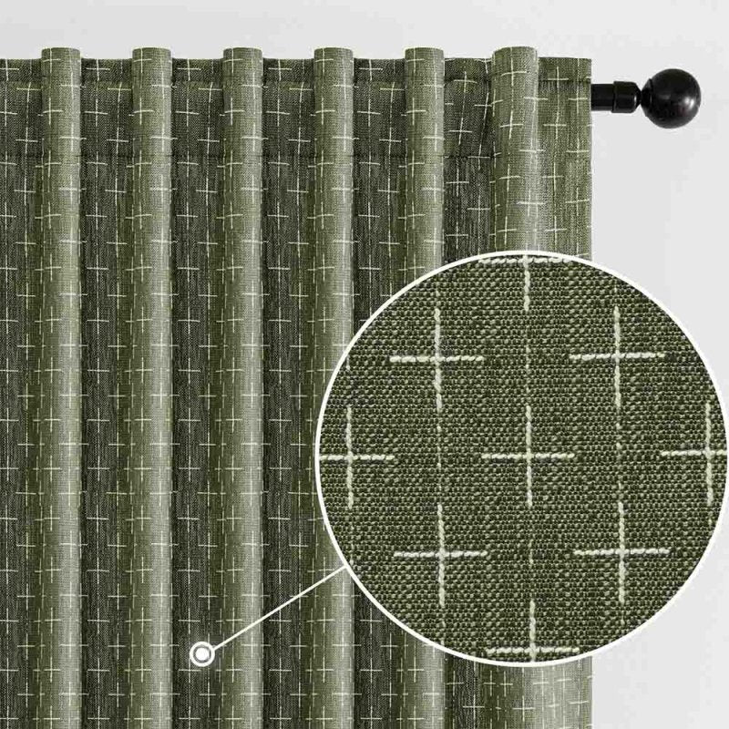 "Nova" Textured Geometric Pattern Linen Curtains (2 Panels) - Miulee