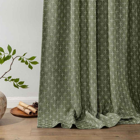 "Nova" Textured Geometric Pattern Linen Curtains (2 Panels) - Miulee