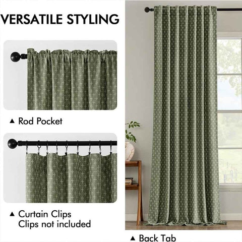 "Nova" Textured Geometric Pattern Linen Curtains (2 Panels) - Miulee