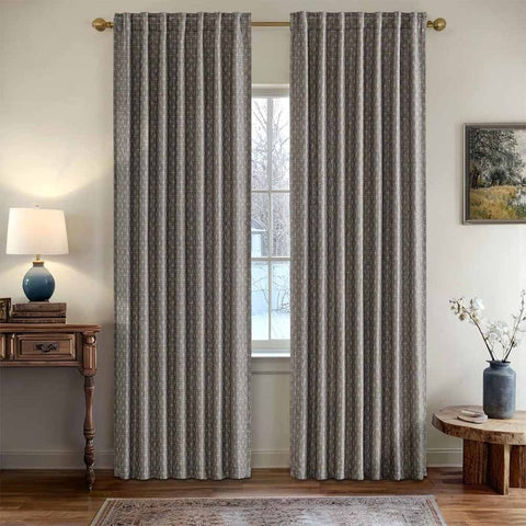 "Nova" Textured Geometric Pattern Linen Curtains (2 Panels) - Miulee