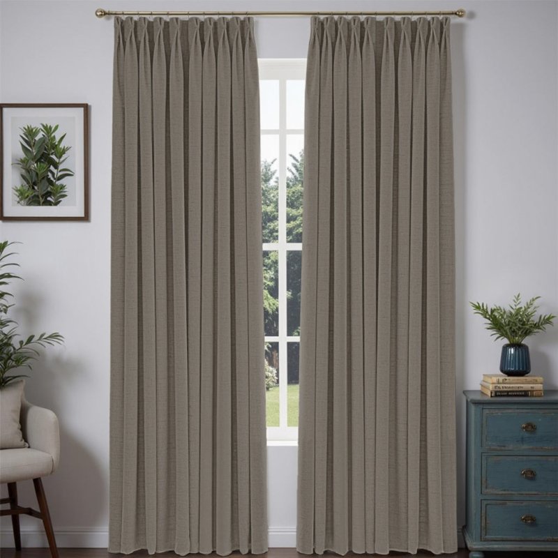 "Pure" Custom Heavyweight Linen Drape Pleated - Khaki - Miulee