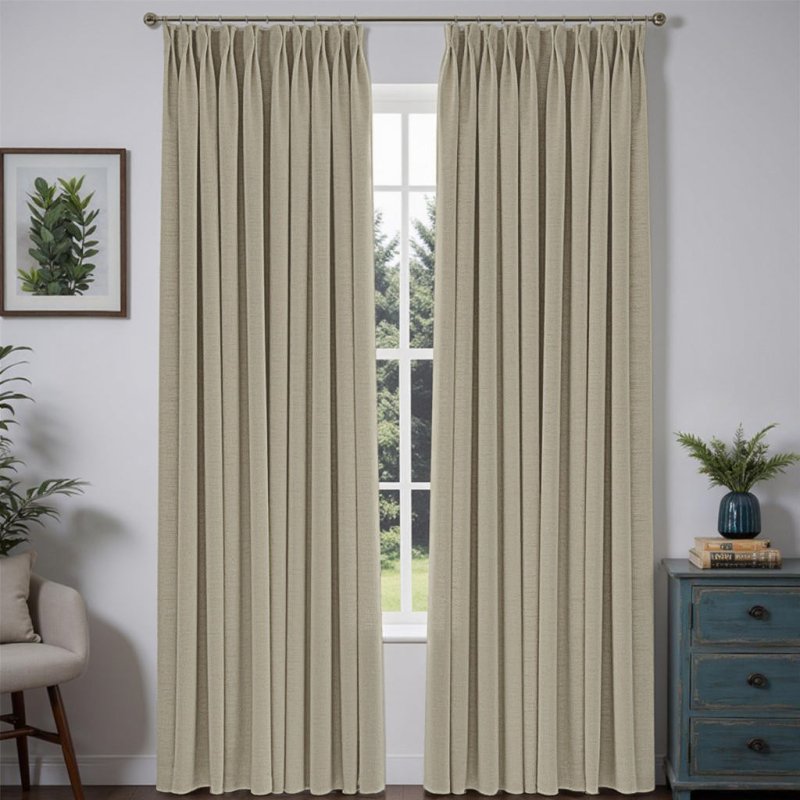 "Serene" Custom Heavyweight Linen Drape Pleated - Khaki - Miulee