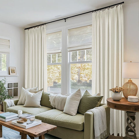 "Serene" Custom Heavyweight Linen Drape Pleated - Olive Green - Miulee