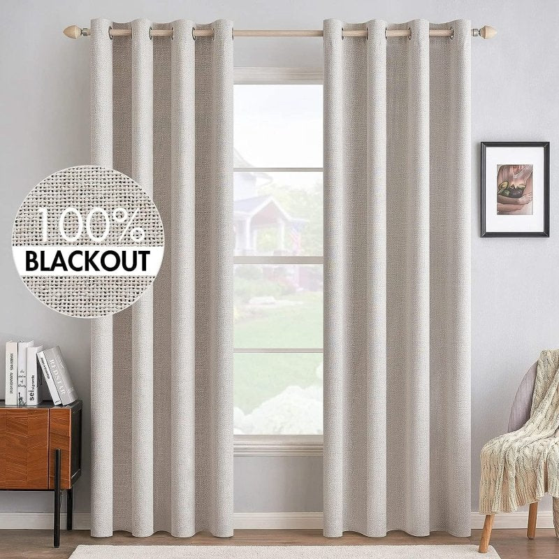 "Velle" Customized 100% Blackout Linen Textured Curtains (2 Panels) - Miulee