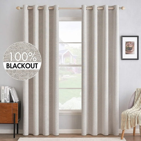 "Velle" Customized 100% Blackout Linen Textured Curtains (2 Panels) - Miulee