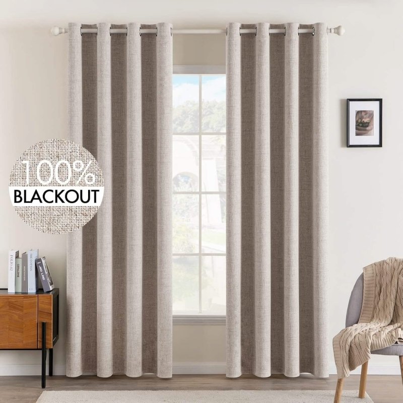 "Velle" Customized 100% Blackout Linen Textured Curtains (2 Panels) - Miulee