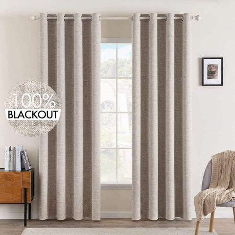 "Velle" Customized 100% Blackout Linen Textured Curtains (2 Panels) - Miulee