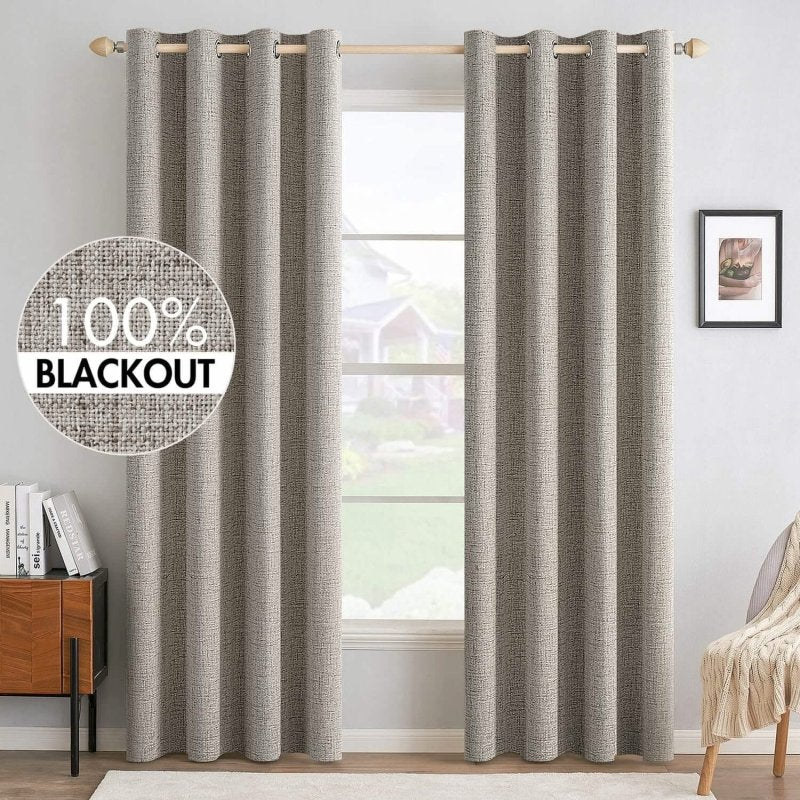 "Velle" Customized 100% Blackout Linen Textured Curtains (2 Panels) - Miulee