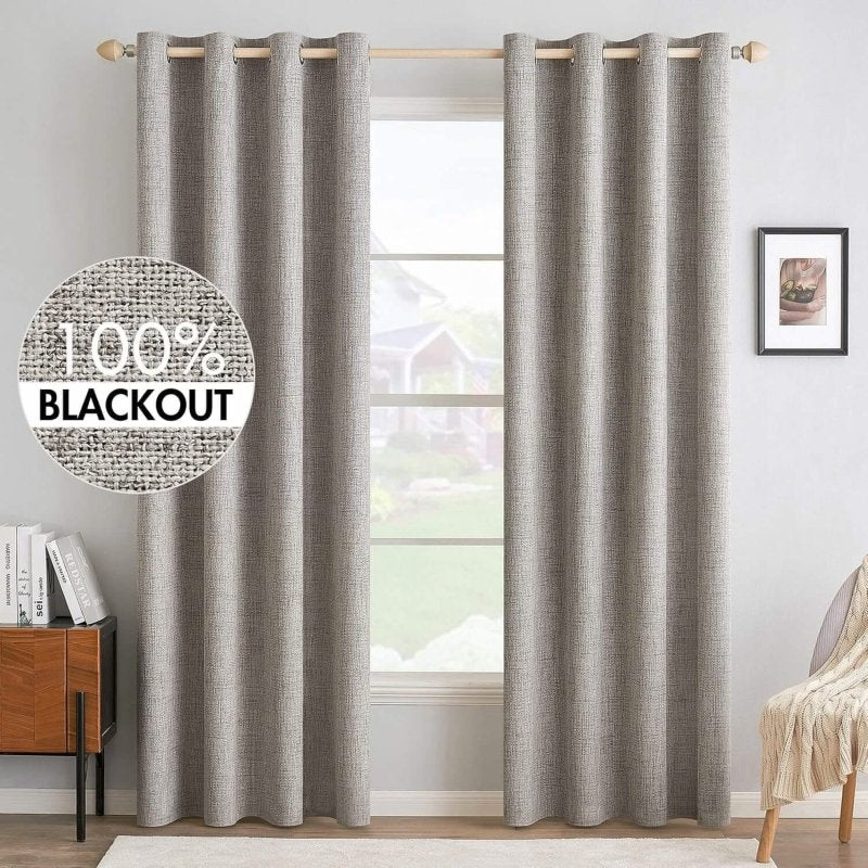 "Velle" Customized 100% Blackout Linen Textured Curtains (2 Panels) - Miulee