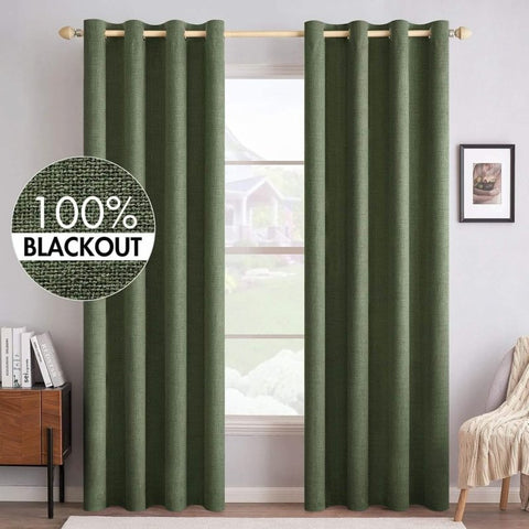 "Velle" Customized 100% Blackout Linen Textured Curtains (2 Panels) - Miulee