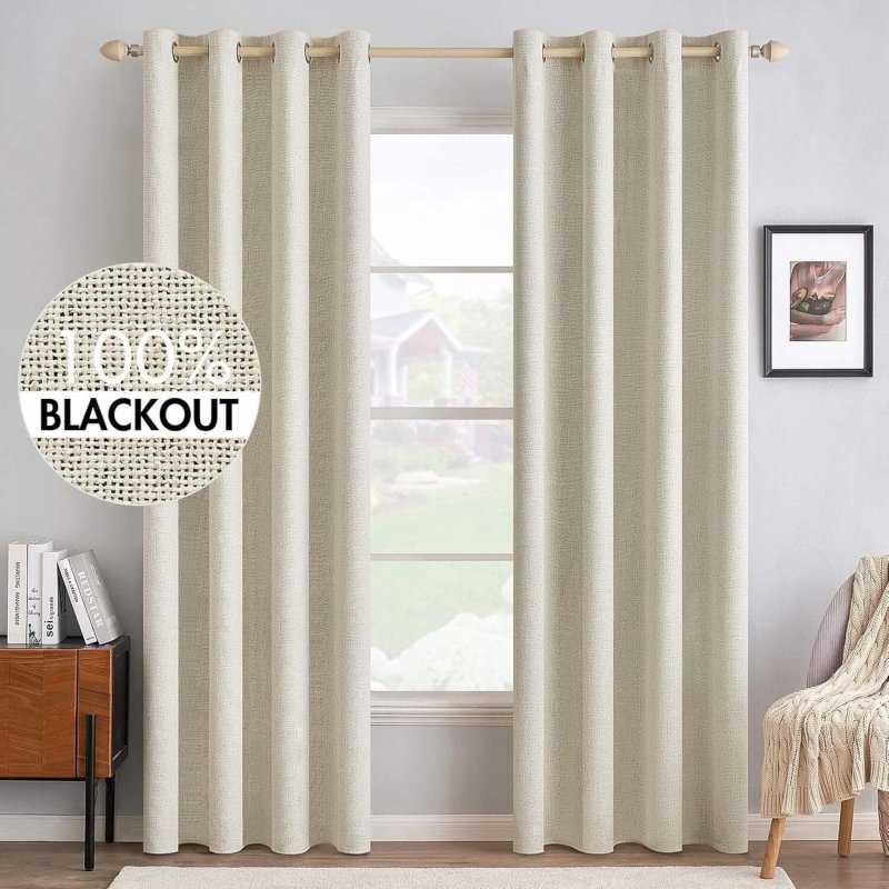 "Velle" Customized 100% Blackout Linen Textured Curtains (2 Panels) - Miulee