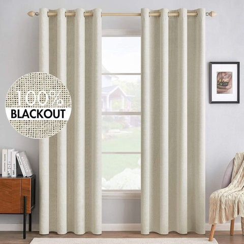 "Velle" Customized 100% Blackout Linen Textured Curtains (2 Panels) - Miulee