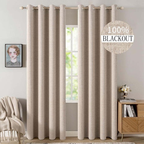 "Velle" Customized 100% Blackout Linen Textured Curtains (2 Panels) - Miulee