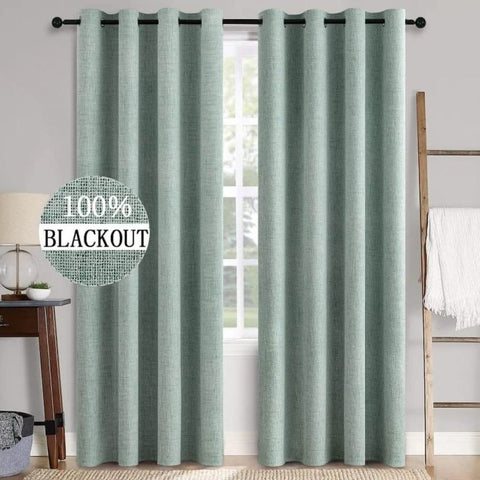 "Velle" Customized 100% Blackout Linen Textured Curtains (2 Panels) - Miulee