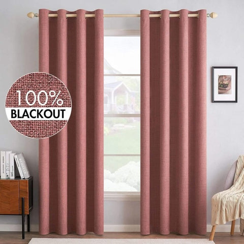 "Velle" Customized 100% Blackout Linen Textured Curtains (2 Panels) - Miulee